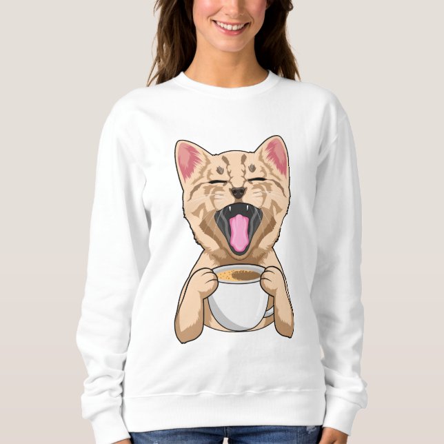 Cat with cup of coffee sweatshirt (Front)