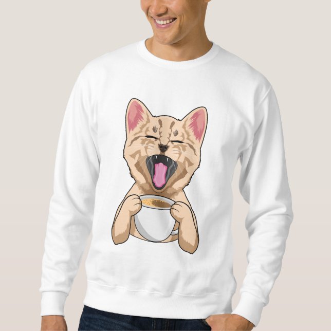 Cat with cup of coffee sweatshirt (Front)