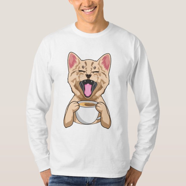 Cat with cup of coffee T-Shirt (Front)