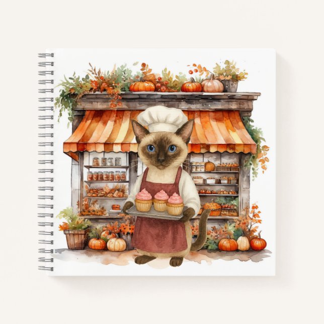 Cat with Cupcake for Bakery Thanksgiving Notebook (Front)
