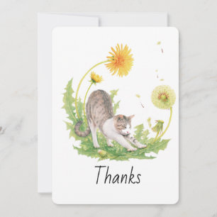 Cat with Dandelions Customizable Thank You Card