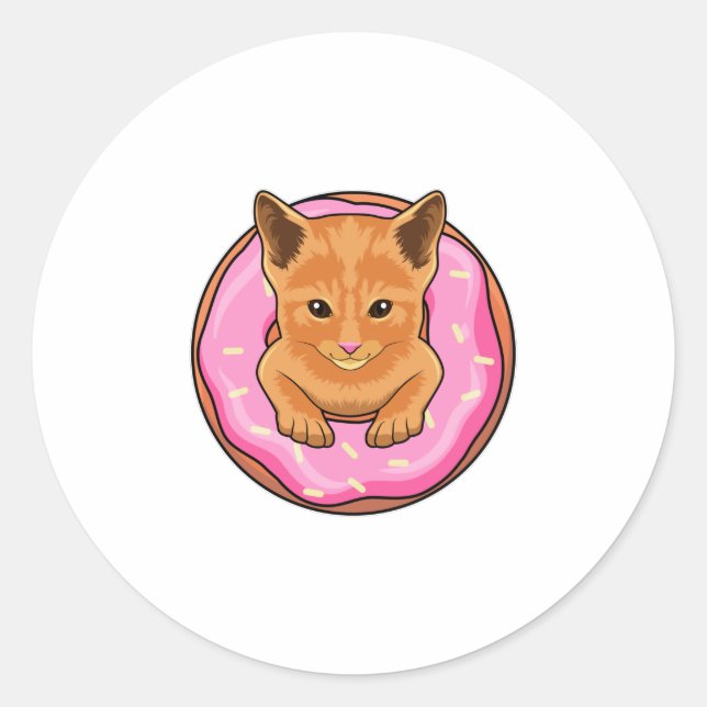Cat with Donut Classic Round Sticker (Front)