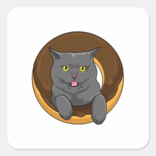 Cat with Donut Square Sticker
