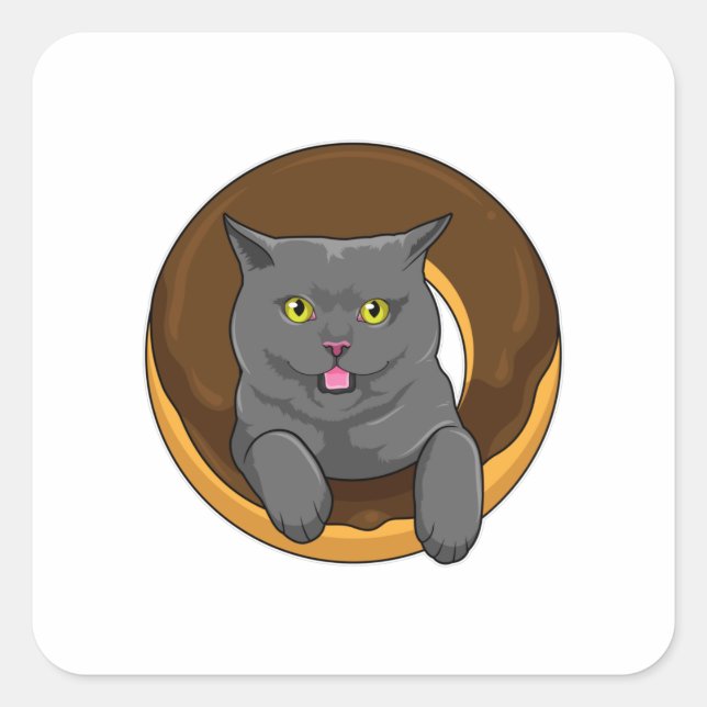 Cat with Donut Square Sticker (Front)