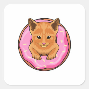 Cat with Donut Square Sticker