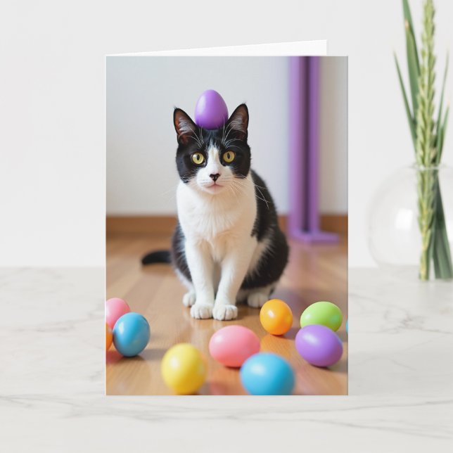 Cat With Egg Funny Pet Card (Front)