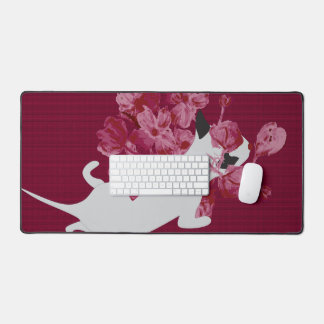 Cat with Enchanting Flowers Desk Mat