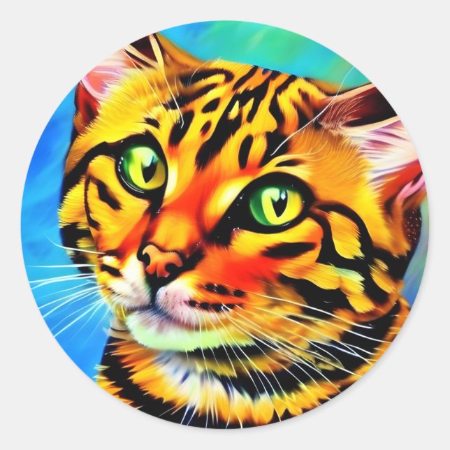 Cat with eyes color green  classic round sticker (Front)