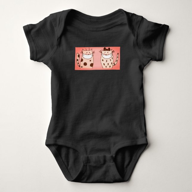 CAT WITH FACE MASK BABY BODY SUIT BABY BODYSUIT (Front)
