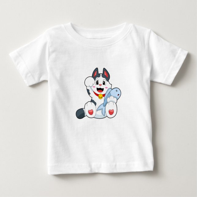Cat with Fish Baby T-Shirt (Front)
