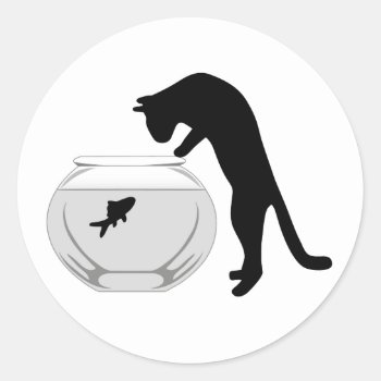 Cat With Fish Bowl Sticker by warrior_woman at Zazzle