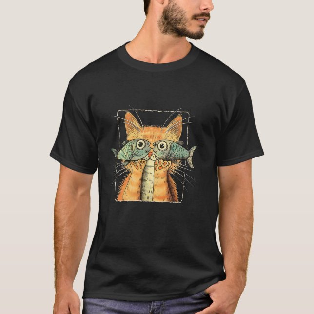 Cat with Fish Eyes  Funny Cat T-Shirt (Front)