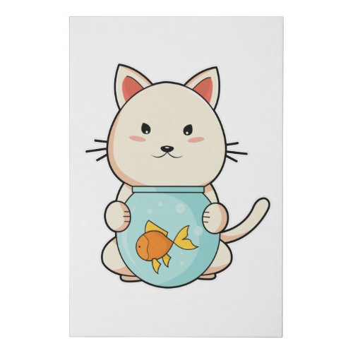 Cat with Fish in Glass Faux Canvas Print