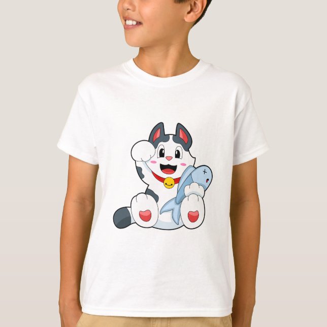 Cat with Fish T-Shirt (Front)