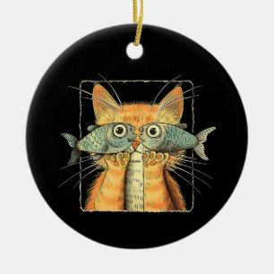 Cat with Fisheyes Kitten Funny Cat Parody Ceramic Ornament