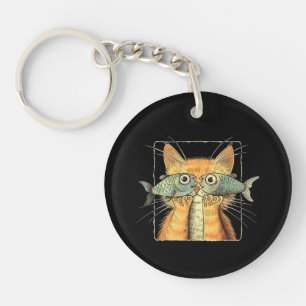 Cat with Fisheyes Kitten Funny Cat Parody Keychain