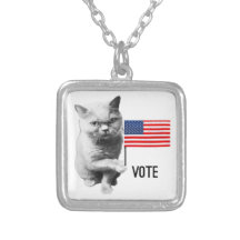Cat with Flag vote necklace