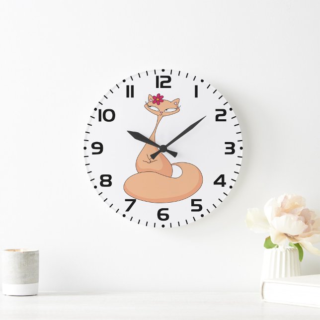 Cat with Flower Cute Kawaii Kitty Large Clock (Creator Uploaded)