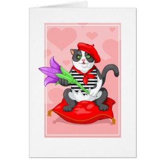 cat with flower greeting card