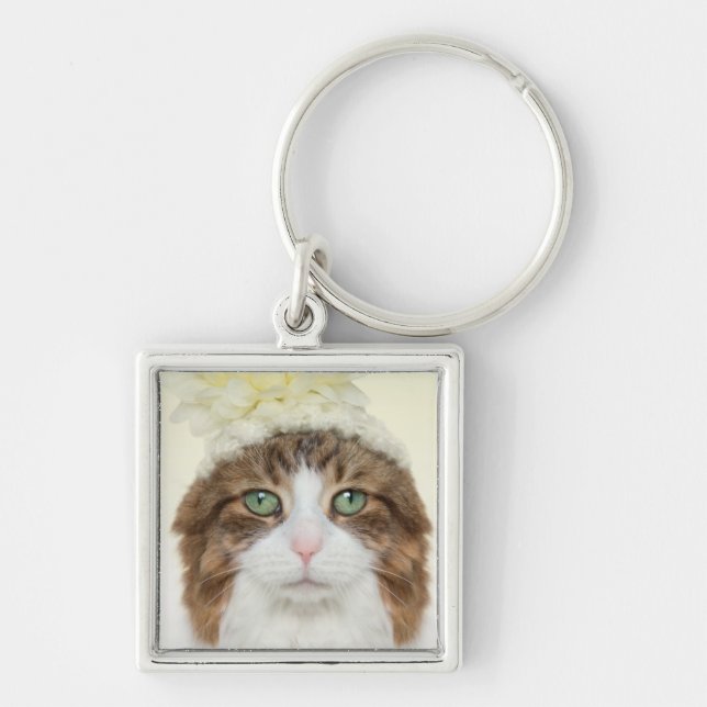 Cat With Flower Hat Keychain (Front)