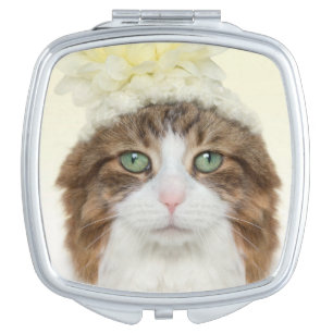 Cat With Flower Hat Mirror For Makeup