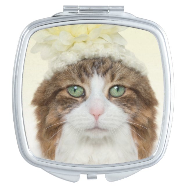 Cat With Flower Hat Mirror For Makeup (Front)