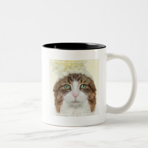 Cat With Flower Hat Two_Tone Coffee Mug