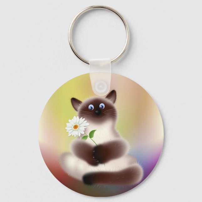 Cat with Flower Keychain (Front)