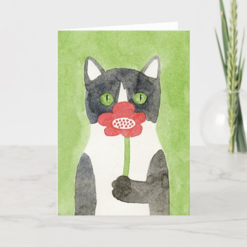 Cat with Flower Note Card