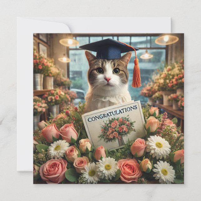 Cat with flower with Congratulations card (Front)
