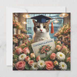 Cat with flower with Congratulations card