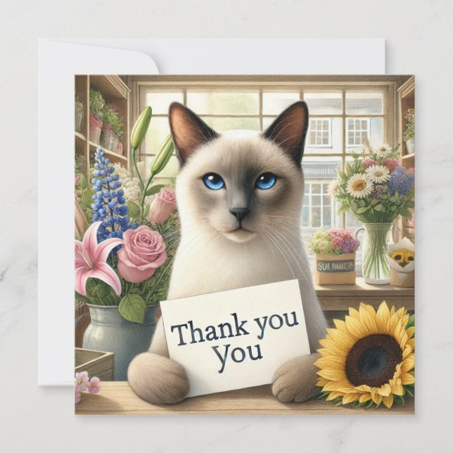 Cat with flower with thank you card (Front)