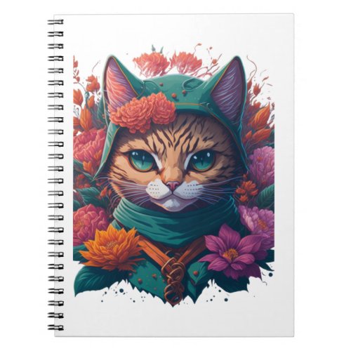 cat with flowers  1 notebook