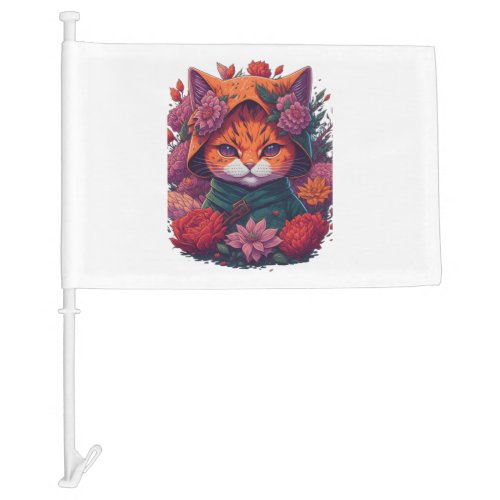 cat with flowers  2 car flag