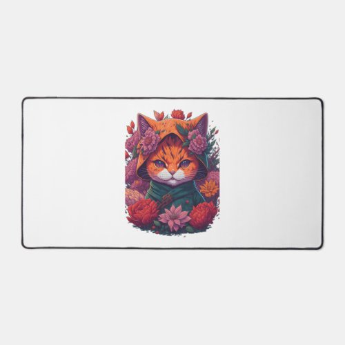 cat with flowers  2 desk mat