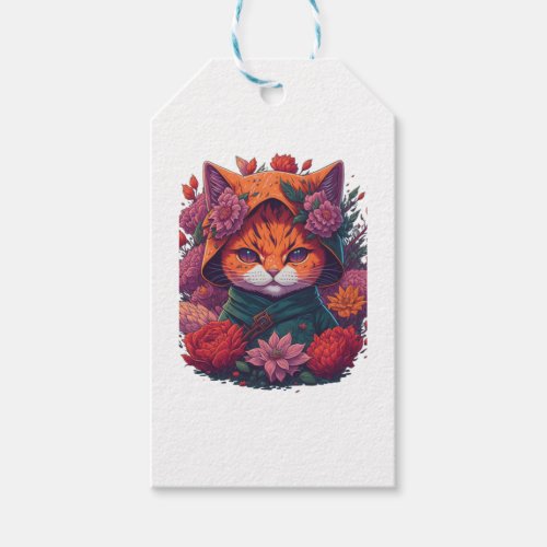 cat with flowers  2 gift tags