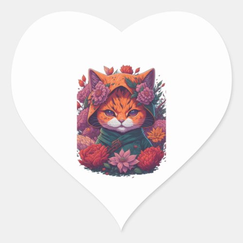 cat with flowers  2 heart sticker