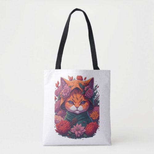cat with flowers  2 tote bag