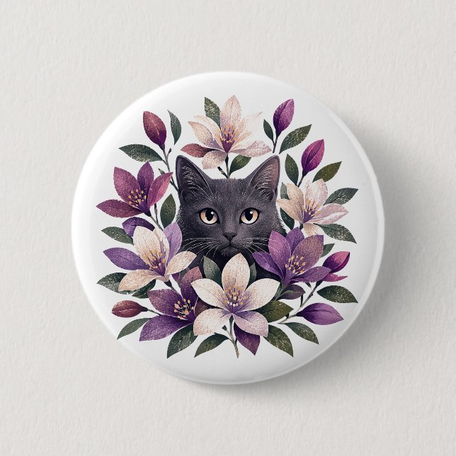 Cat with Flowers Button (Front)