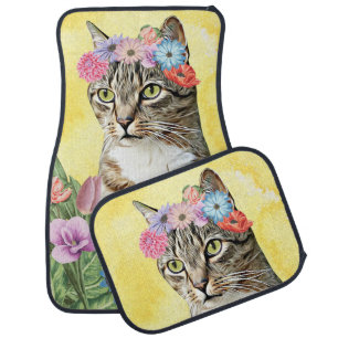 Cat with Flowers  Car Floor Mat