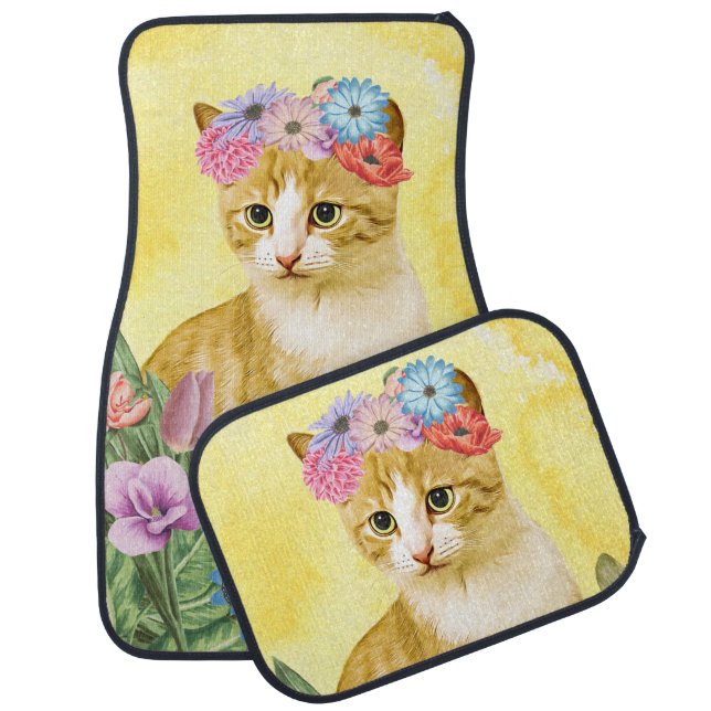 Cat with Flowers  Car Floor Mat (Set)