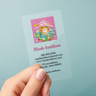cat with flowers design clear business cards