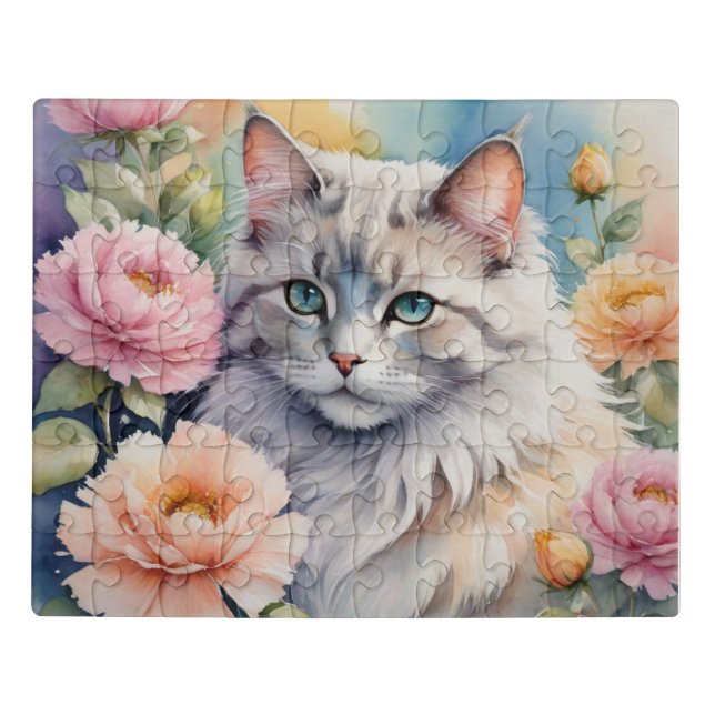 Cat with flowers jigsaw puzzle (Puzzle Horizontal)