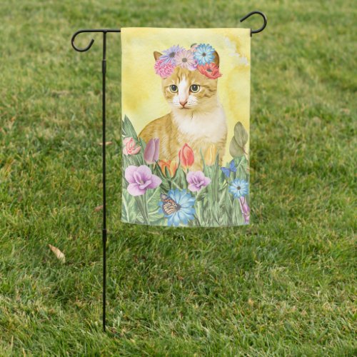  Cat with Flowers Spring Garden Flag