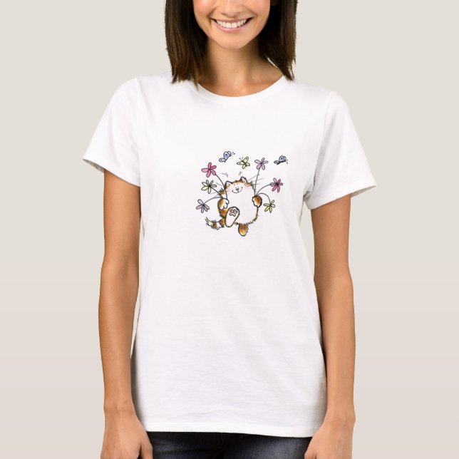 Cat with flowers T-Shirt (Front)