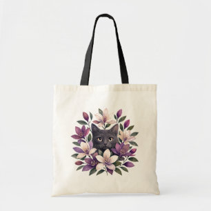 Cat with Flowers Tote Bag