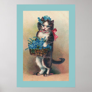 "Cat with Forget-me-Nots 2" Vintage Poster