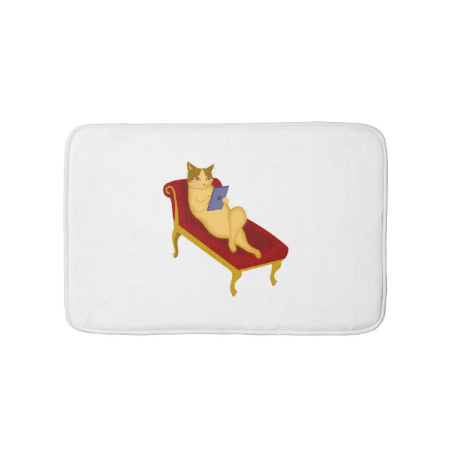 Cat with gadget clipart bath mat (Front)