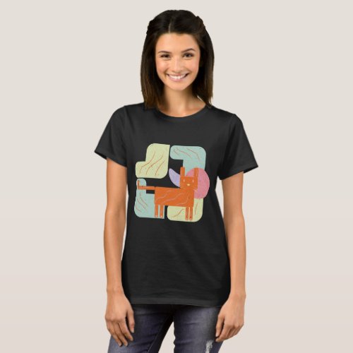 Cat with geometric and colorful shapes T_Shirt