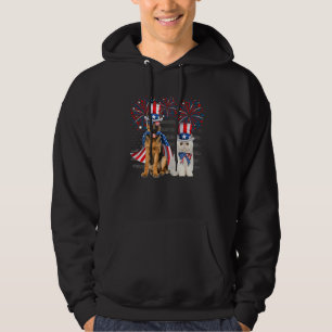 Cat With German Shepherd Sunglasses American Flag Hoodie